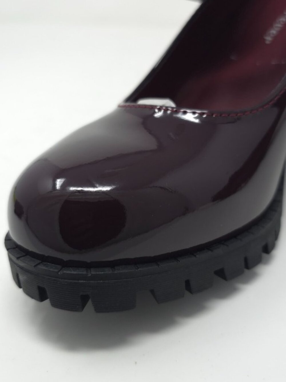 Burgundy Patent Faux Leather Mary Jane Platform Chunky Heel Lug Sole Trendy - Picture 7 of 11